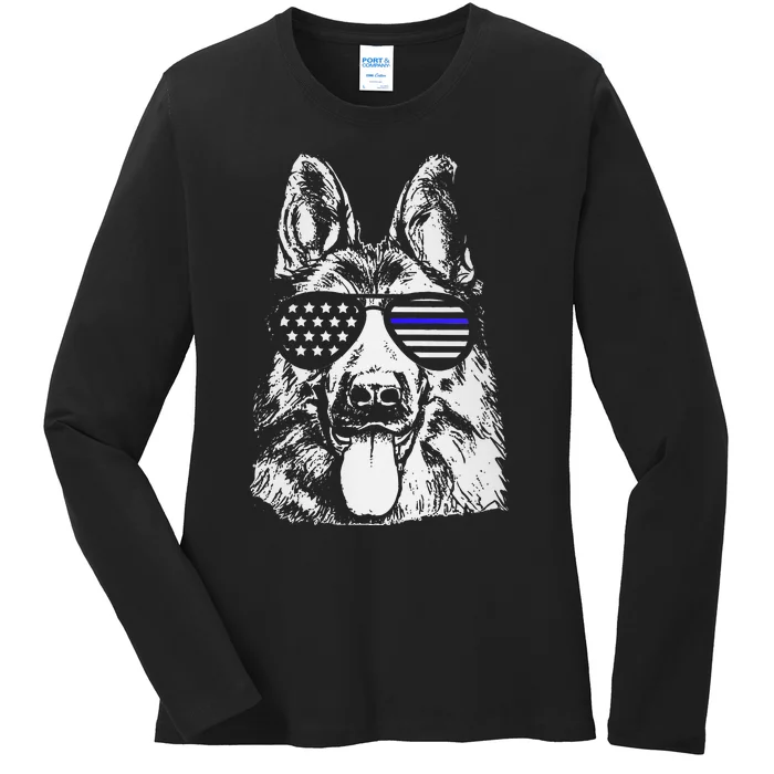 K9 Police Officer Police Dog Thin Blue Line Gift Ladies Long Sleeve Shirt