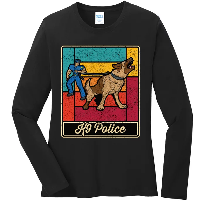 K9 Police Officer Vintage Law Enforcet Dog Ladies Long Sleeve Shirt