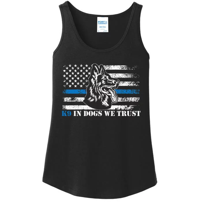 K9 Police Officer Blue Line We Trust K9 Police Dog Ladies Essential Tank