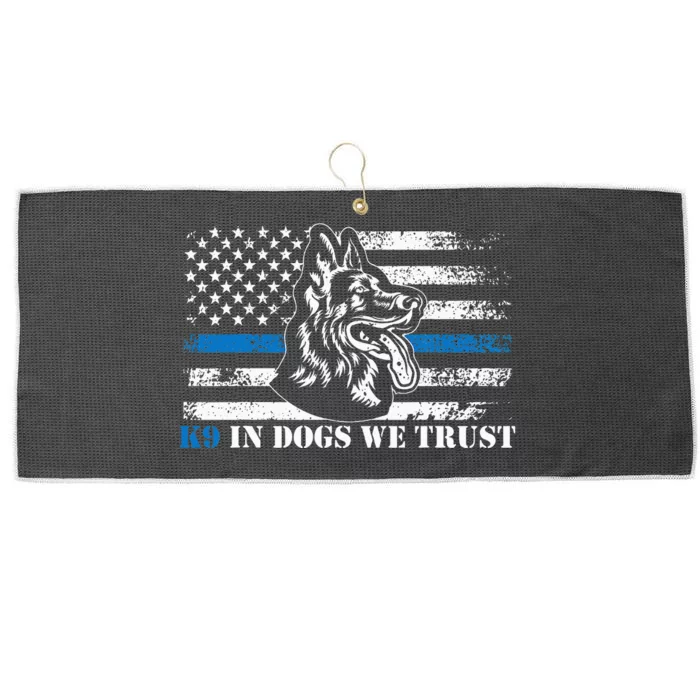 K9 Police Officer Blue Line We Trust K9 Police Dog Large Microfiber Waffle Golf Towel