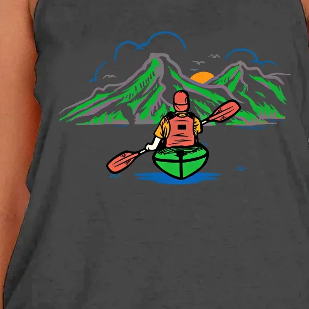 Kayaker Paddling On The Lake With Canoe Kanu Cool Kayak Gift Women's Knotted Racerback Tank