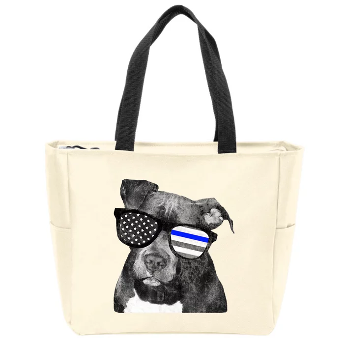 K9 Police Officer Police Pitbull Thin Blue Line Premium Zip Tote Bag