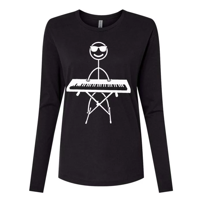 Keyboard Piano Pianist Stick Figure Piano Player Womens Cotton Relaxed Long Sleeve T-Shirt