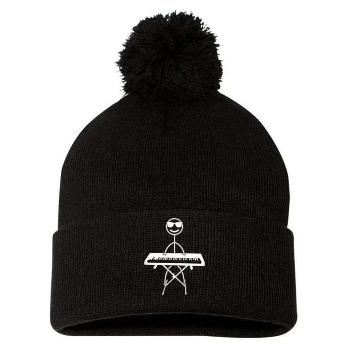 Keyboard Piano Pianist Stick Figure Piano Player Pom Pom 12in Knit Beanie