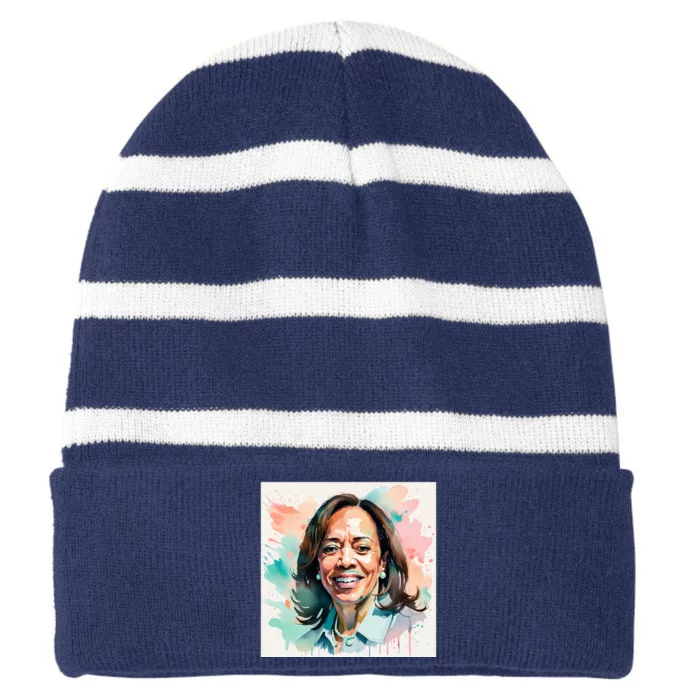 Kamala Pastel Portrait Kamala Harrits Art Kamala Harris Striped Beanie with Solid Band