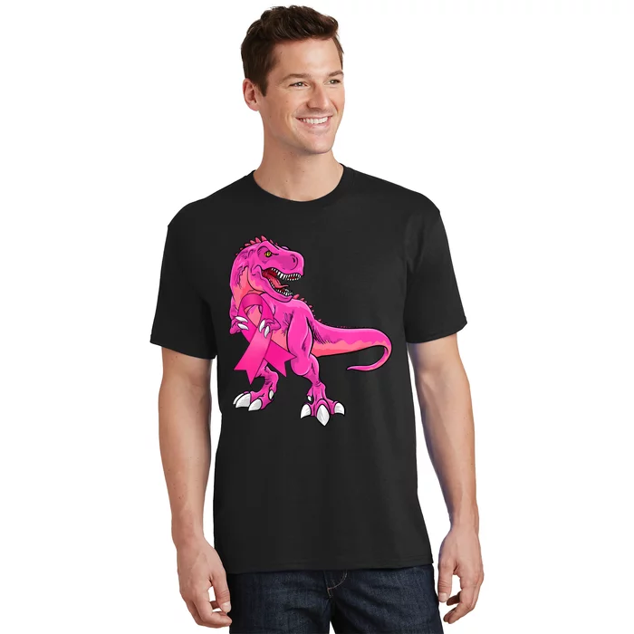 Kids Pink Ribbon Dinosaur Breast Cancer Awareness Boy T-Shirt