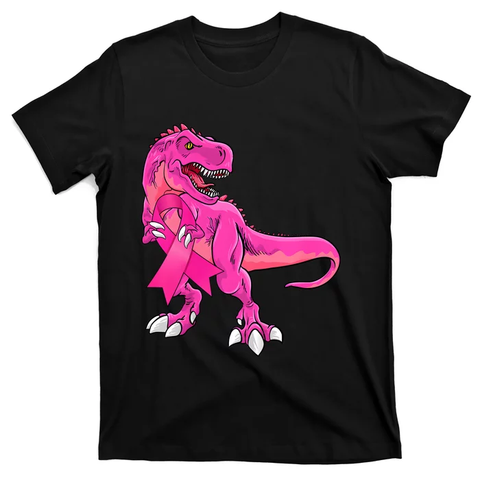 Kids Pink Ribbon Dinosaur Breast Cancer Awareness Boy T-Shirt