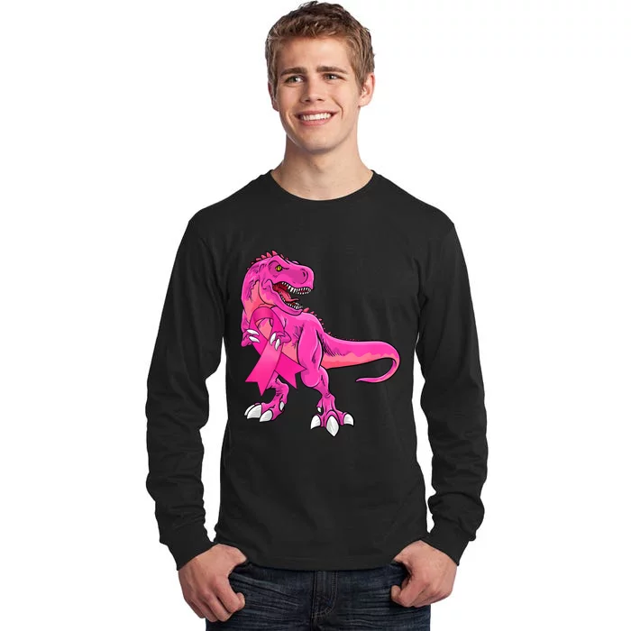 Kids Pink Ribbon Dinosaur Breast Cancer Awareness Boy Tall Long Sleeve T-Shirt