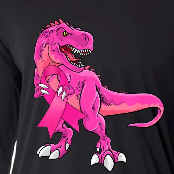 Kids Pink Ribbon Dinosaur Breast Cancer Awareness Boy Cooling Performance Long Sleeve Crew