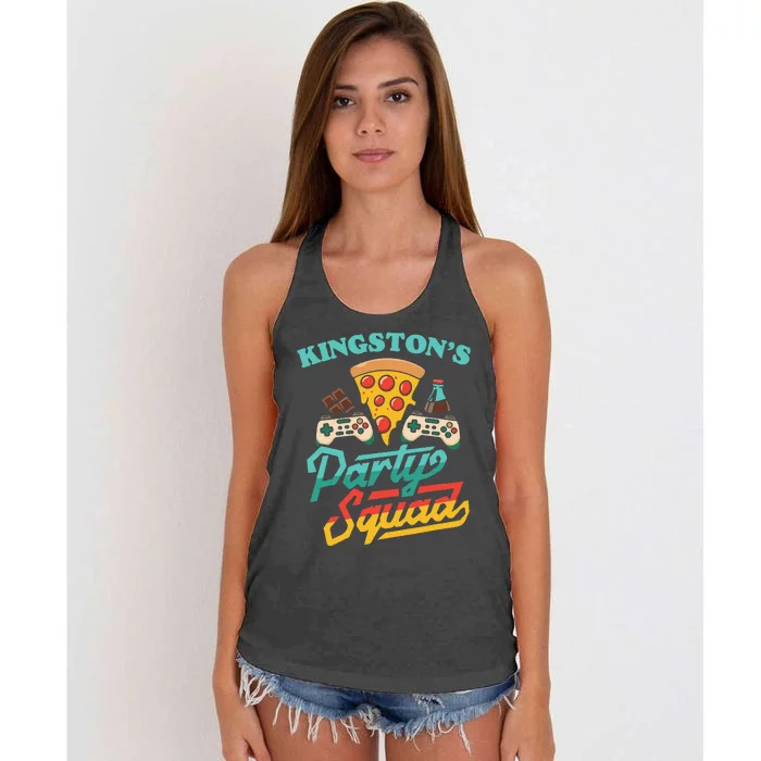 KingstonS Party Squad Pizza Gaming Birthday Party Women's Knotted Racerback Tank