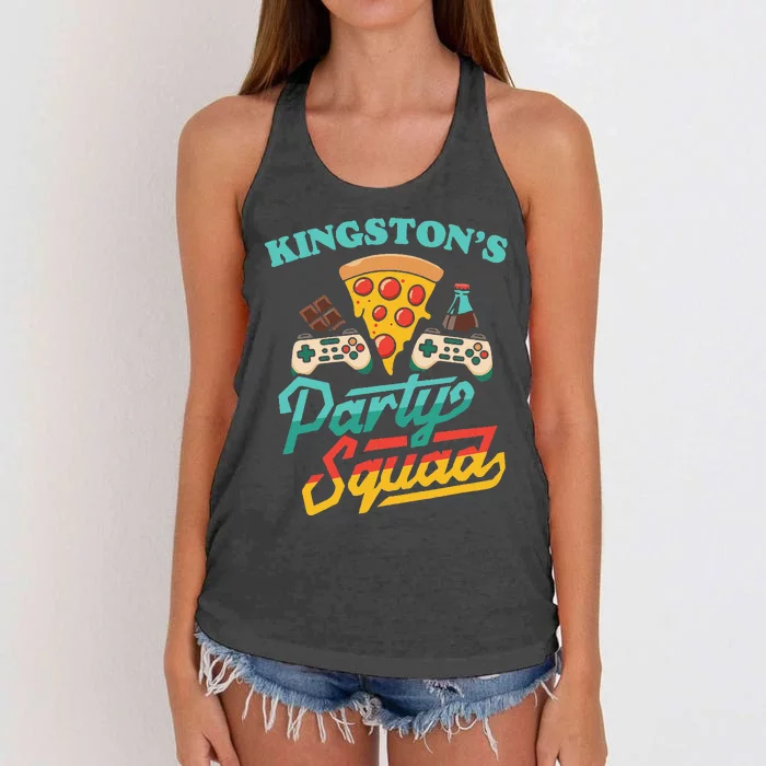 KingstonS Party Squad Pizza Gaming Birthday Party Women's Knotted Racerback Tank