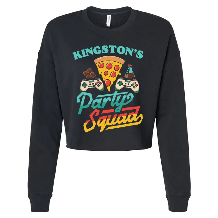 KingstonS Party Squad Pizza Gaming Birthday Party Cropped Pullover Crew