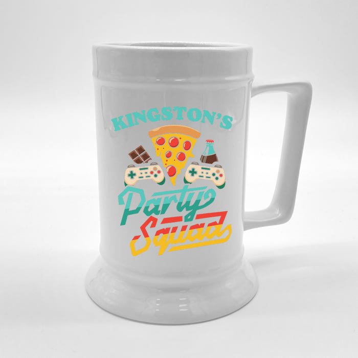 KingstonS Party Squad Pizza Gaming Birthday Party Front & Back Beer Stein