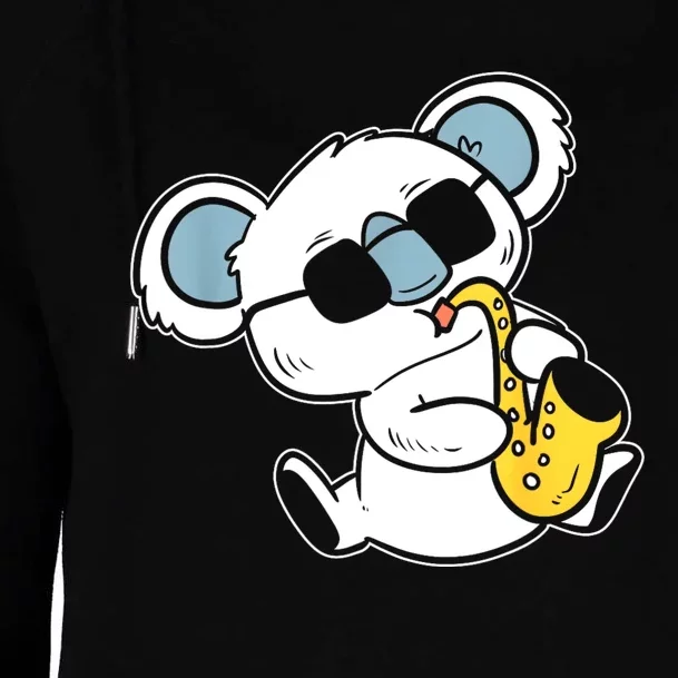 Koala Playing Saxophone Band Member Womens Funnel Neck Pullover Hood