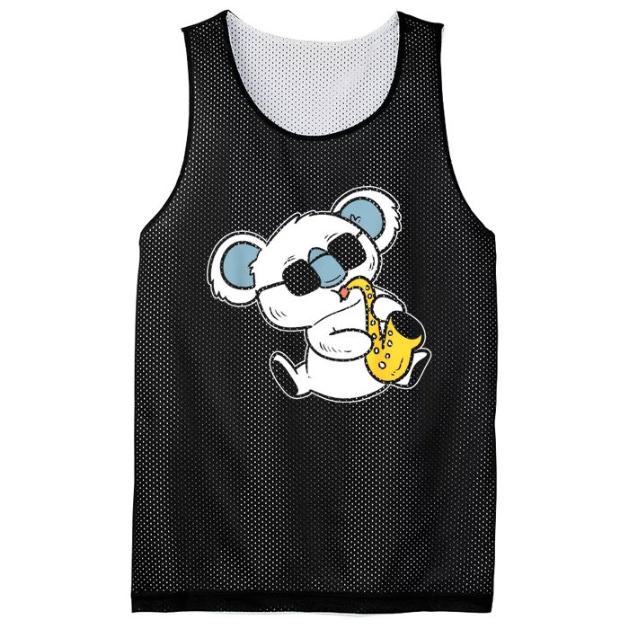 Koala Playing Saxophone Band Member Mesh Reversible Basketball Jersey Tank