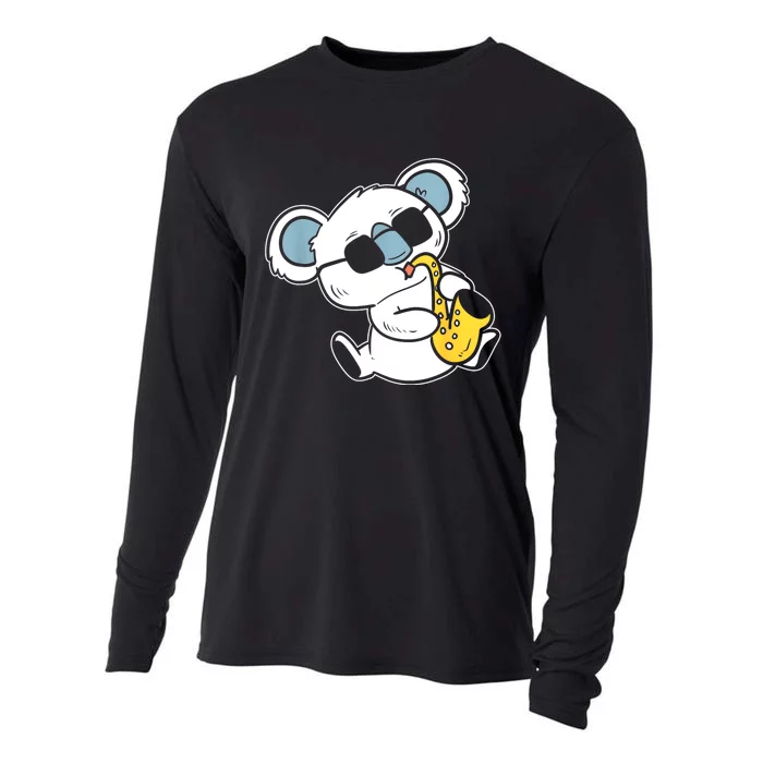 Koala Playing Saxophone Band Member Cooling Performance Long Sleeve Crew