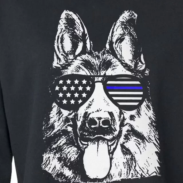 K9 Police Thin Blue Line German Shepherd Patriotic Cropped Pullover Crew