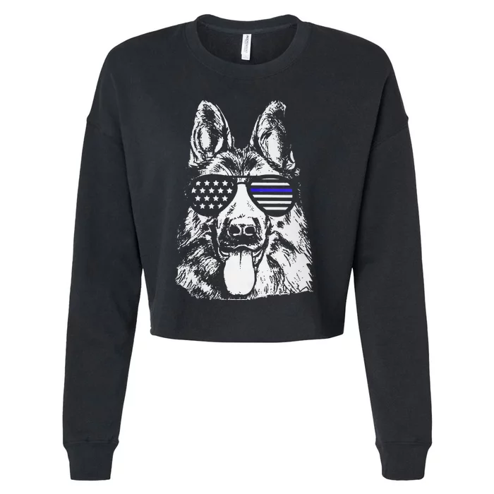 K9 Police Thin Blue Line German Shepherd Patriotic Cropped Pullover Crew