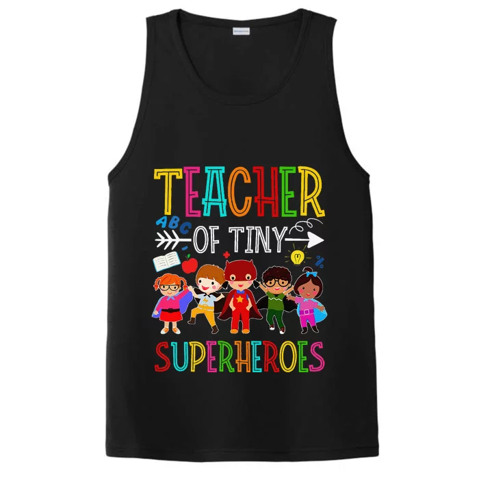 Kindergarten Prek Teacher Of Tiny Superheroes Back To School Performance Tank