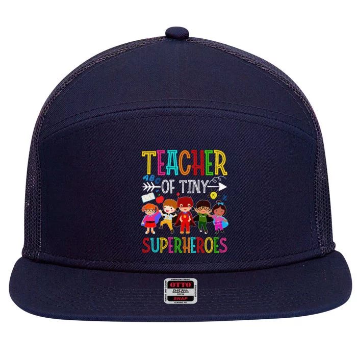 Kindergarten Prek Teacher Of Tiny Superheroes Back To School 7 Panel Mesh Trucker Snapback Hat