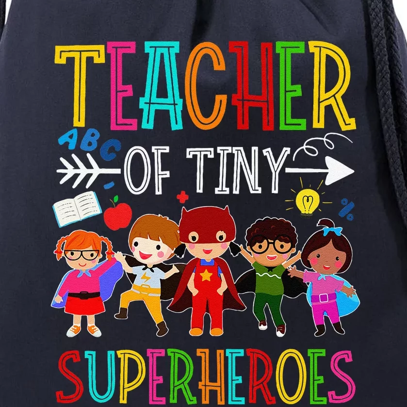 Kindergarten Prek Teacher Of Tiny Superheroes Back To School Drawstring Bag