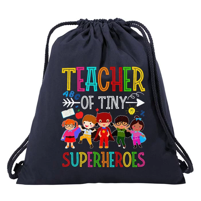 Kindergarten Prek Teacher Of Tiny Superheroes Back To School Drawstring Bag