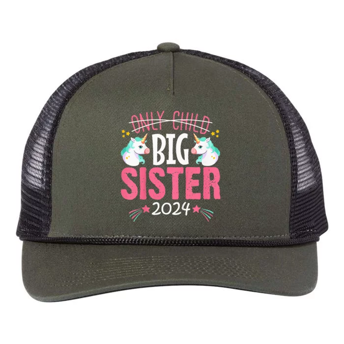 Kids Promoted To Big Sister Est 2024 Unicorn Retro Rope Trucker Hat Cap