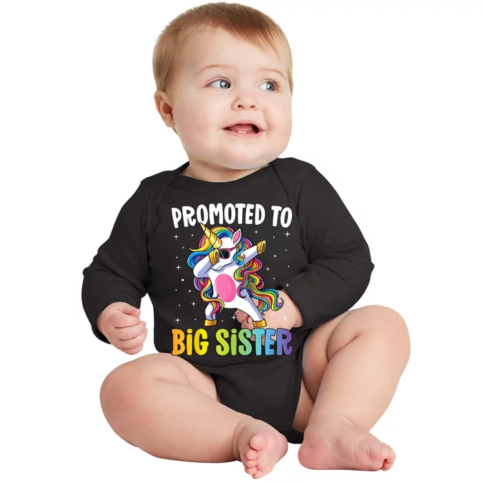 Kids Promoted To Big Sister Dabbing Unicorn Older Sister Baby Long Sleeve Bodysuit