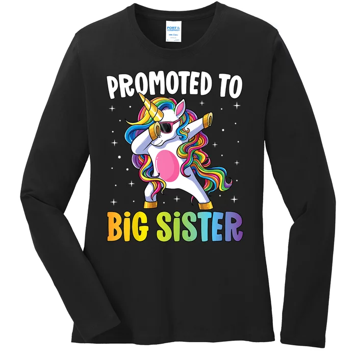 Kids Promoted To Big Sister Dabbing Unicorn Older Sister Ladies Long Sleeve Shirt