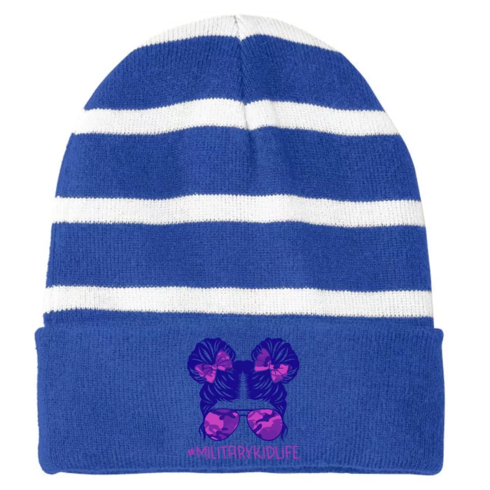 Kidlife Purple Up For Military Month Army Meaningful Gift Striped Beanie with Solid Band