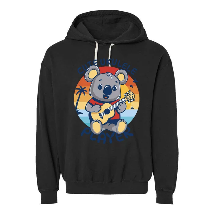 Koala Playing Ukulele Garment-Dyed Fleece Hoodie