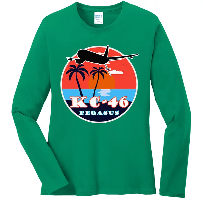 KC46 Pegasus Vintage Tropical Sunset Air Refueling Ladies Long Sleeve Shirt