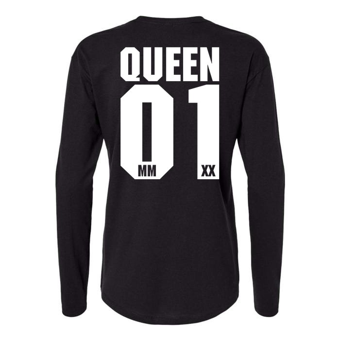 King & Queen 01 Family Matching Outfits Queen Mom Back Print Womens Cotton Relaxed Long Sleeve T-Shirt