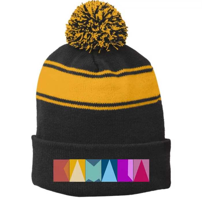 Kamala Quilted Stripe Pom Pom Beanie