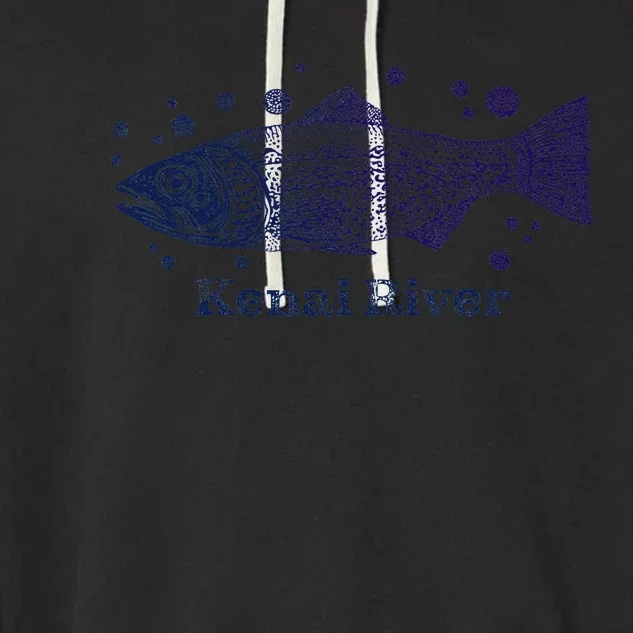 Kenai River Alaska King Salmon Fish Art River Fishing Trip Garment-Dyed Fleece Hoodie