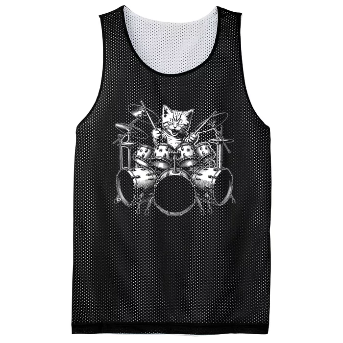 Kitten Rock Band Funny Kitty Drummer Cat Playing Drums Mesh Reversible Basketball Jersey Tank