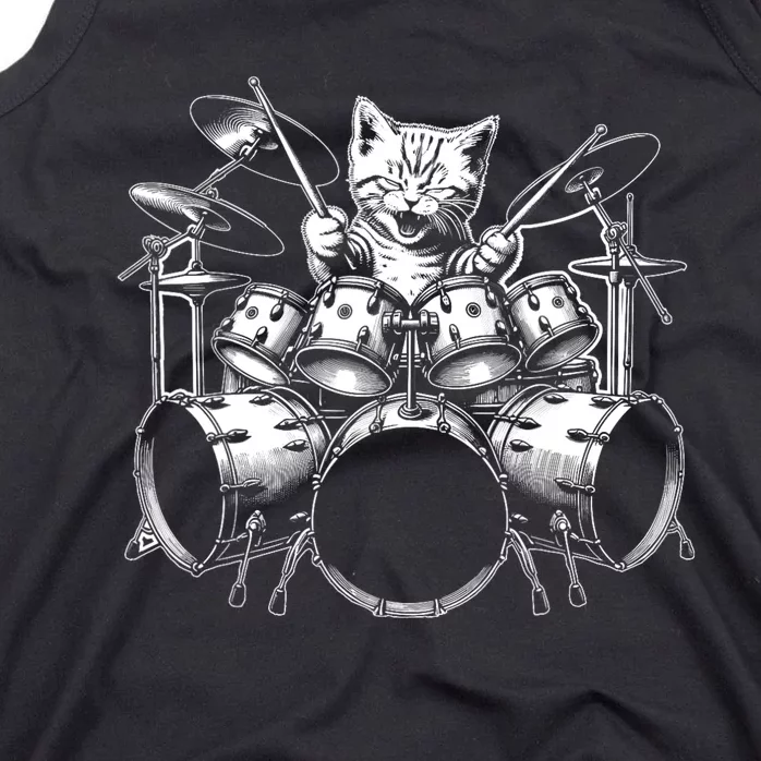 Kitten Rock Band Funny Kitty Drummer Cat Playing Drums Tank Top