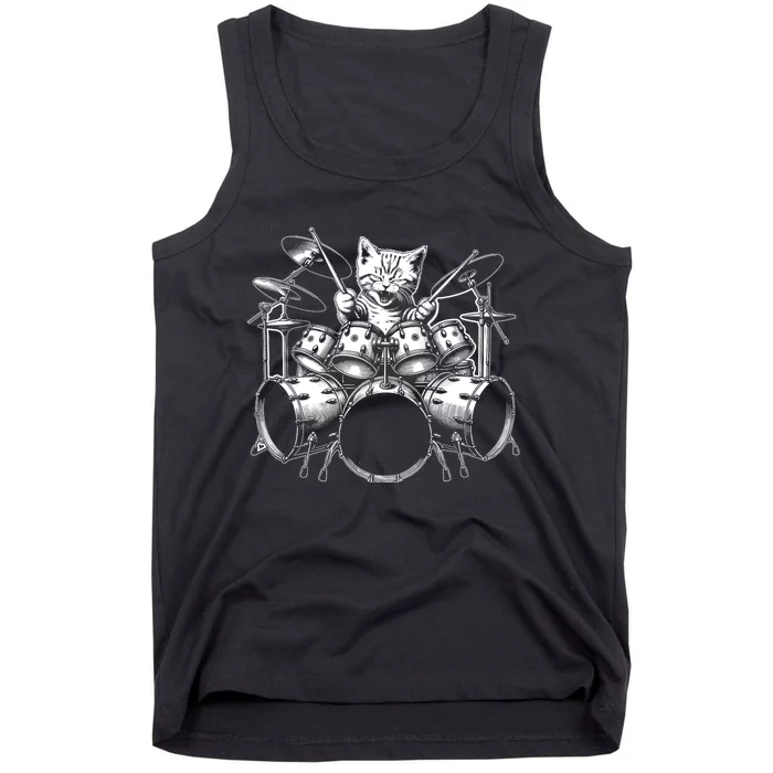 Kitten Rock Band Funny Kitty Drummer Cat Playing Drums Tank Top