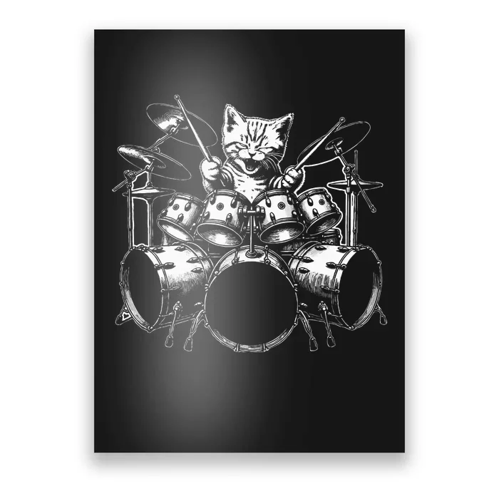 Kitten Rock Band Funny Kitty Drummer Poster