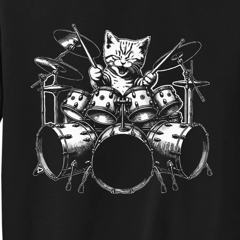 Kitten Rock Band Funny Kitty Drummer Tall Sweatshirt