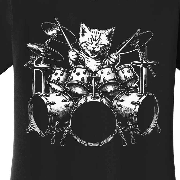 Kitten Rock Band Funny Kitty Drummer Women's T-Shirt