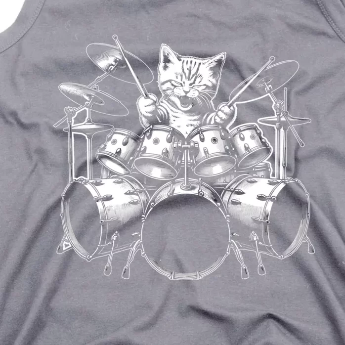 Kitten Rock Band Funny Kitty Drummer Cat Playing Drums Tank Top