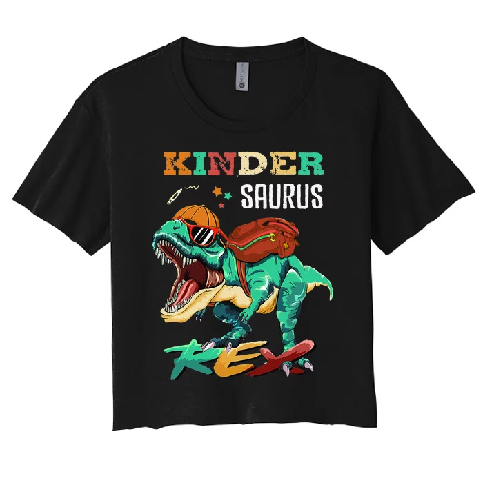 Kindersaurus Rex Back To School Gifts Women's Crop Top Tee