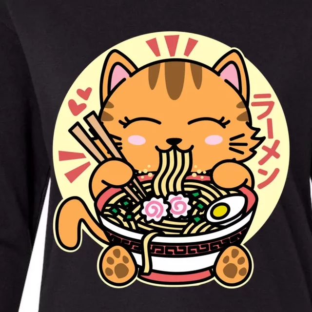 Kawaii Ra Cute Anime Orange Cat Japanese Noodles Drk Womens Cotton Relaxed Long Sleeve T-Shirt