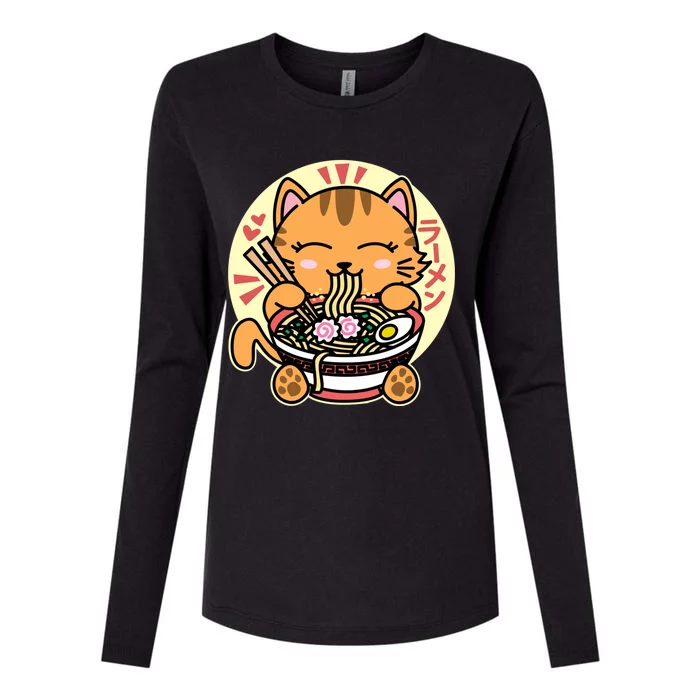 Kawaii Ra Cute Anime Orange Cat Japanese Noodles Drk Womens Cotton Relaxed Long Sleeve T-Shirt