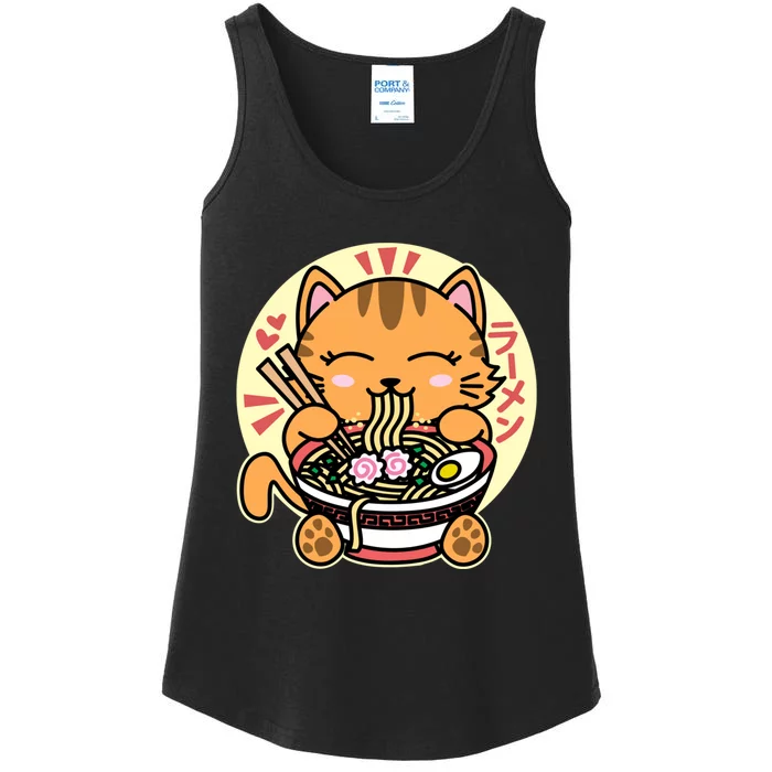 Kawaii Ra Cute Anime Orange Cat Japanese Noodles Drk Ladies Essential Tank