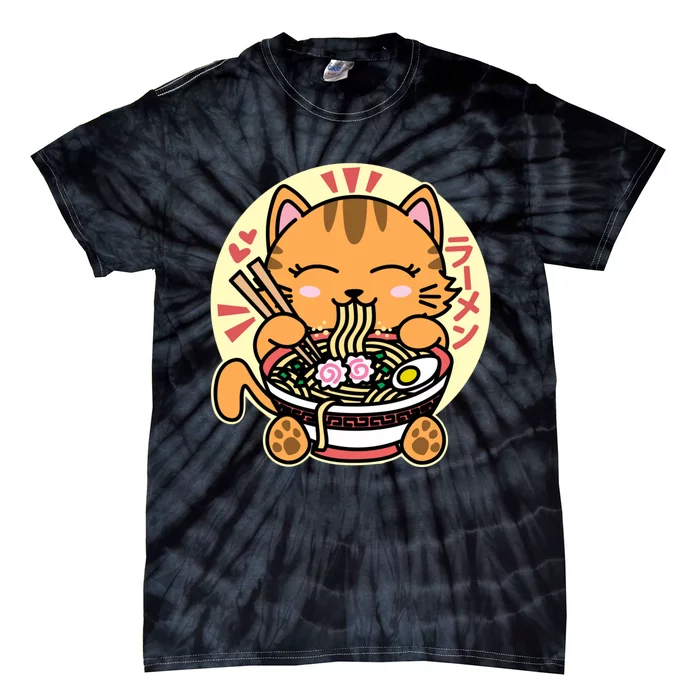 Kawaii Ra Cute Anime Orange Cat Japanese Noodles Drk Tie-Dye T-Shirt