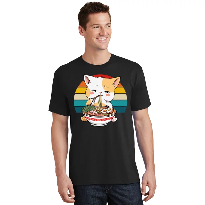 Kawaii Ramen Cat Retro Sunset T-Shirt