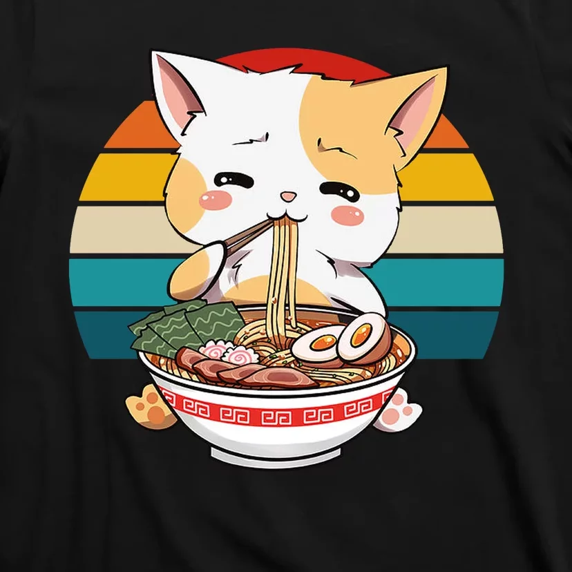 Kawaii Ramen Cat Retro Sunset T-Shirt