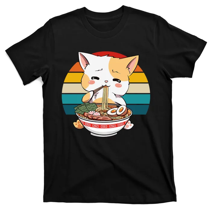 Kawaii Ramen Cat Retro Sunset T-Shirt